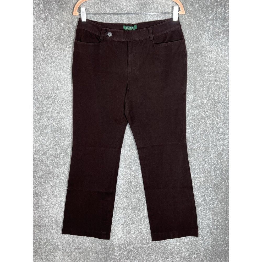 LAUREN Ralph Lauren Adelle Pants Womens Sz 10 Brown Pockets Stretch Baby Bootcut